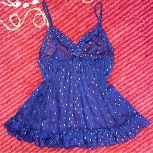 🦋Navy Blue and Gold  Baby Doll Ruffle Cami from Victoria’s Secret Size Large🦋
